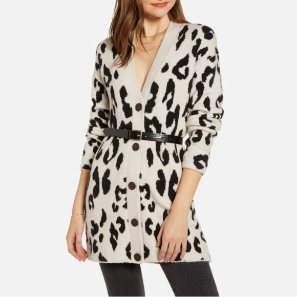 Leopard Print Long Line V-Neck Button Front Cardigan by Something Navy - M - Picture 4 of 12